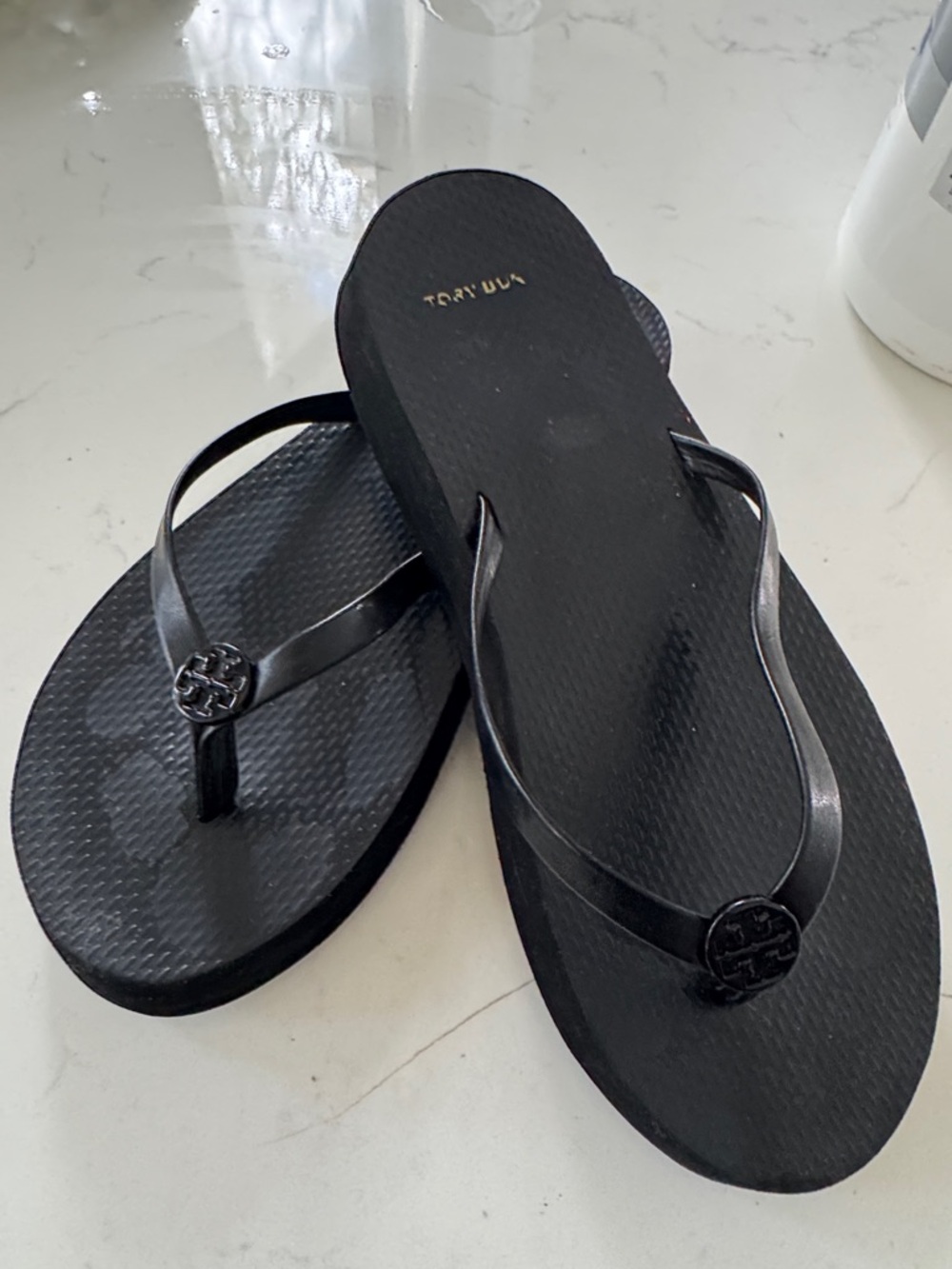 Tory Burch Black Logo Thong Sandals